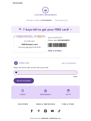Hallmark - 7 days left to get your FREE card!