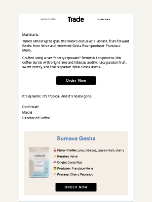 Trade Coffee - LAST CALL! Sumava Gesha from Verve