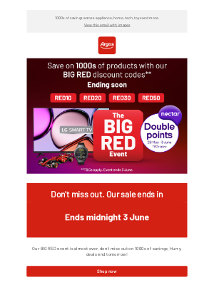 Argos (United Kingdom) - BIG RED is ending. Don't miss out before it's too late 🙉