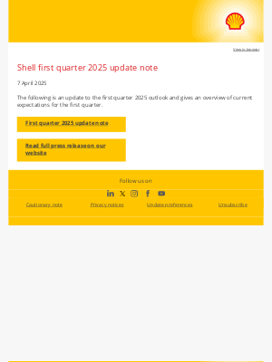 Shell - Shell first quarter 2025 update note