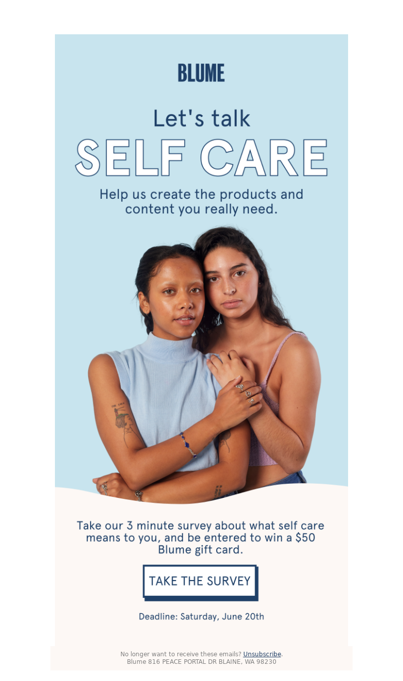 Meet Blume - Take our 3 min. self care survey →