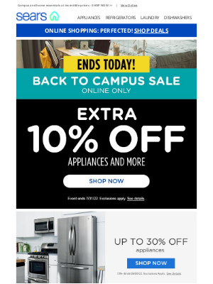 Sears - Flash Sale Deals End Today on Laptops, Appliances and More!