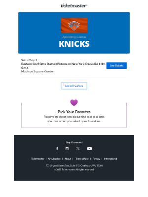 Ticketmaster - Knicks - May Schedule