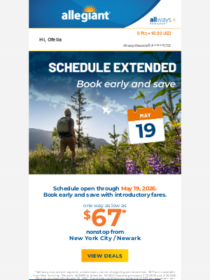 Allegiant Air - Spring flights! Nonstop flights now available through May 19, 2026