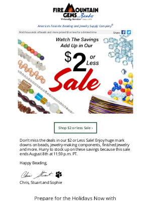 Fire Mountain Gems and Beads - Our $2 or Less SALE is Here! Save Big on Thousands of Beads and More