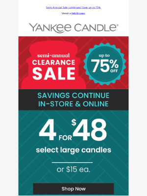 The Yankee Candle Company - Select Large Candles: 4 for $48, or $15 each!