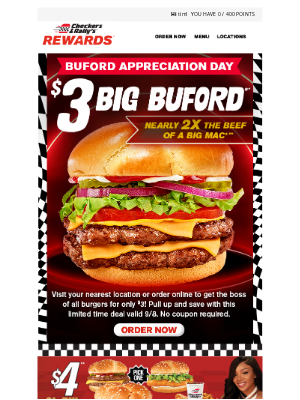 Checkers Drive-In Restaurants - Today's deal: $3 Big Buford 🍔