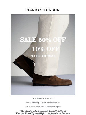 Harry's of London - Extra 10% Off! 72 Hours Only