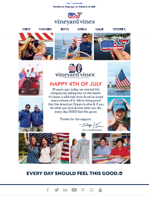 Independence Day email template by Vineyard Vines