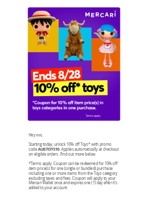 Mercari - 🔖 10% off Toys* starts now
