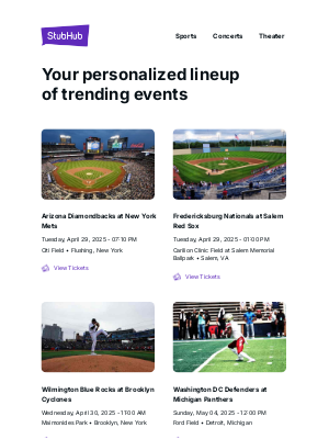 StubHub - Your event lineup: Arizona Diamondbacks at New York Mets