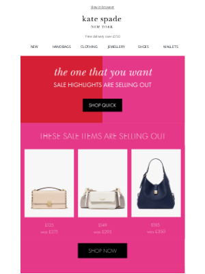 Kate Spade (United Kingdom) - Up to 50% off styles are selling out!