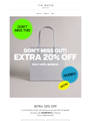 Ted Baker (United Kingdom) - EXTRA 20% OFF - FINAL DAYS OF SALE