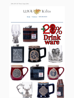 USA Kilts - 20% OFF Drinkware, Kilt Pins & Other Great Gifts!