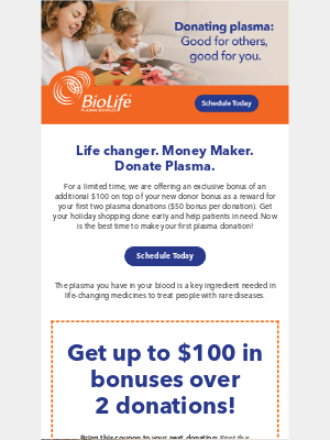 BioLife Plasma - ❤️ Last Call: You've received $100 extra!