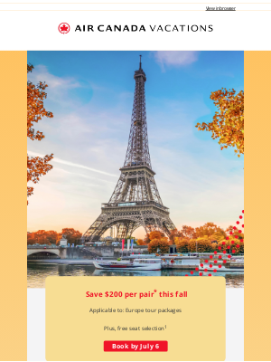 Air Canada Vacations (Canada) - Save $200 per pair on Europe tours this fall 🍂