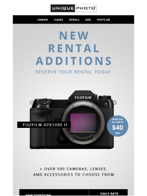 Unique Photo - Rent the new Fujifilm GFX100S II for only $40/day*