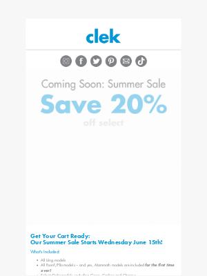 Clek - Summer Sale Coming Soon!