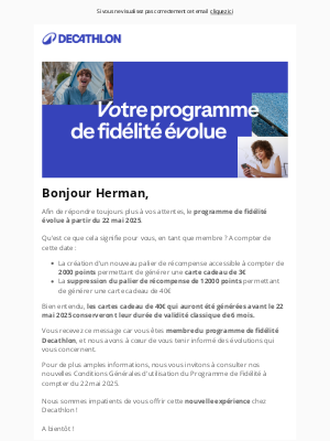 Decathlon (France) - Votre programme de fidélité évolue !