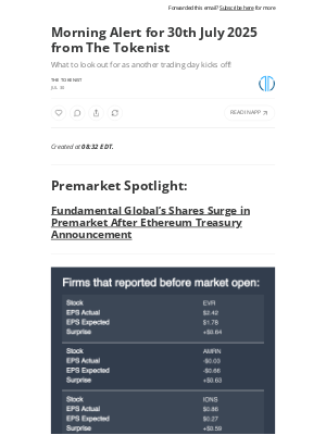 Tokenist - Morning Alert for 30th July 2025 from The Tokenist