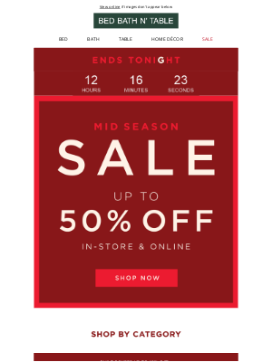 Bed Bath ’n’ Table (Australia) - MID SEASON SALE ENDS TONIGHT ⏰