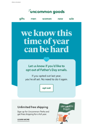 UncommonGoods - How to opt out of Father's Day emails