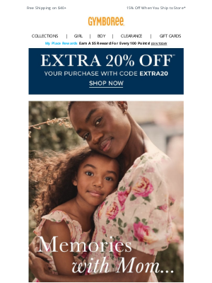 Gymboree - Extra 20% Off starts now! 🌊 Your summer essentials await...