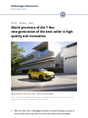 Volkswagen - World premiere of the T-Roc: new generation of the best seller is high quality and innovative