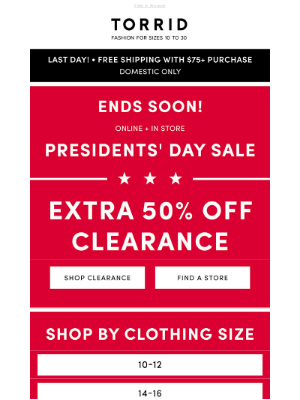 President's Day email campaign by Torrid