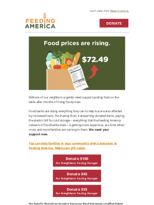 Feeding America - Rising costs & slowing donations - your help needed