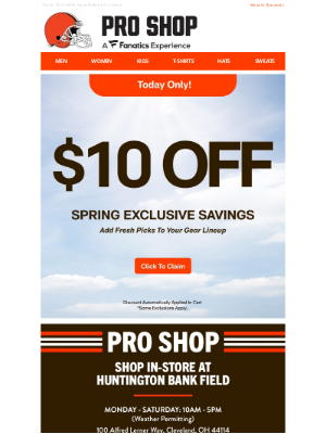 Cleveland Browns - $10 Off Exclusive Offer For You | Today Only
