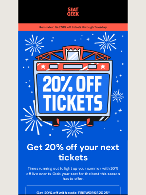 SeatGeek - Expires Tuesday: Get 20% off tickets on SeatGeek 🎉