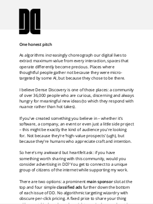 Dense Discovery - Advertising for people who hate advertising