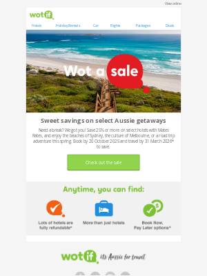 Wotif - Wot a Sale! Spring hotel deals incoming 🌸