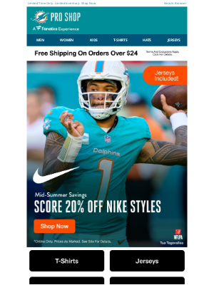 Miami Dolphins - 20% Off Nike Mid-Summer Sale Starts NOW!