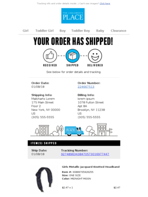 The Children's Place - Your order 224667513 has shipped!