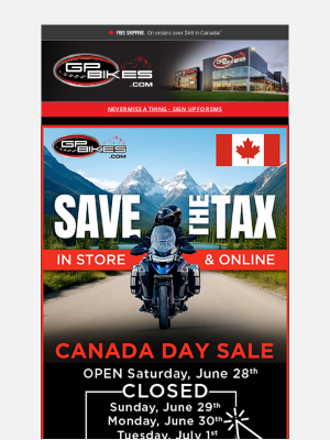 GP Bikes - 🍁 Save the Tax In-Store & Online! - Canada Day Long Weekend Sale!