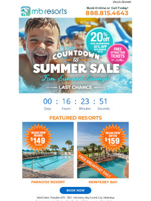Brittain Resorts & Hotels - ⏰ Last Call For Summer Getaways! Ocean View Rooms from $149 Per Night With Our Countdown to Summer Sale! 🌴