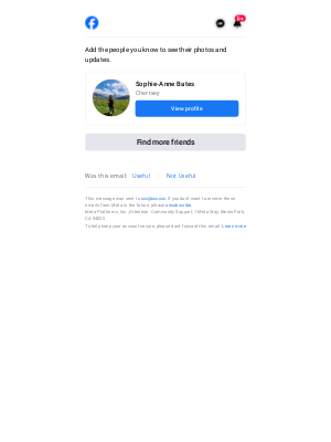Facebook - 👤 Sophie-Anne Bates is a new friend suggestion for you