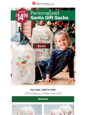 GiftsForYouNow.com - 🎅$14.99 Personalized Santa Gift Sacks!