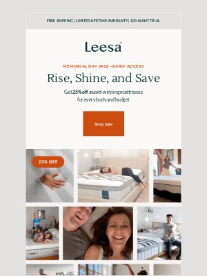 Leesa - Early birds save 25% on award-winning sleep