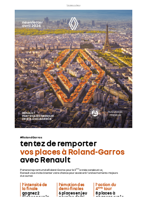 Renault (France) - M ALLEN, tentez de remporter vos places à Roland-Garros avec Renault