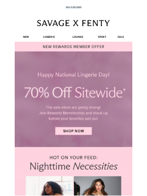 Savage X Fenty - Take 70% Off for National Lingerie Day