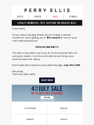 Perry Ellis - $10 Reward - Just For You