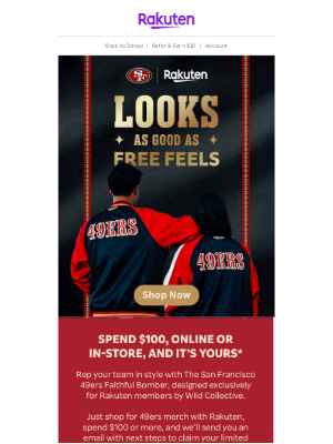 Rakuten - Get a limited edition 49ers jacket FREE!