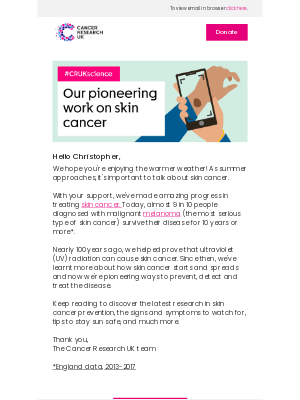 Cancer Research (United Kingdom) - Christopher, stay sun safe this summer