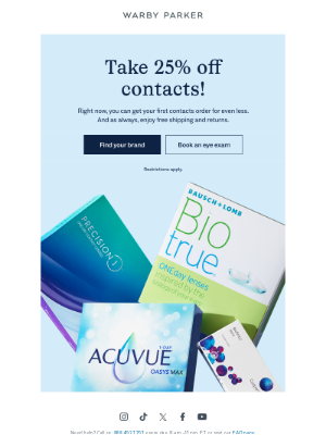 Warby Parker - Extra contacts savings!