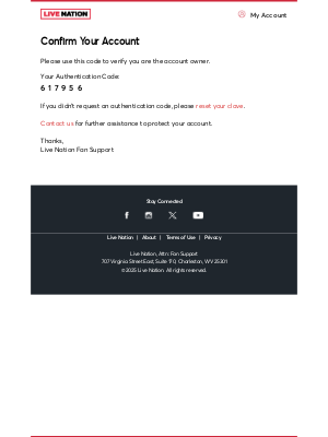 Live Nation - Here's Your Authentication Code