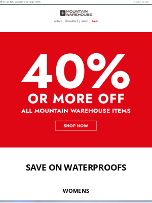 Mountain Warehouse (New Zealand) - Still Time to Save 40% or More Off
