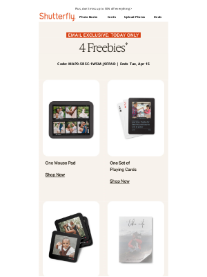 Shutterfly - Email exclusive: 4 FREEBIES are yours! 😍